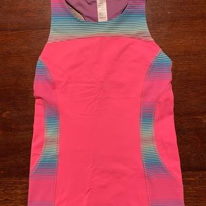 Sz Ivivva Pink Neon Stripped Athletic Sleeveless Top